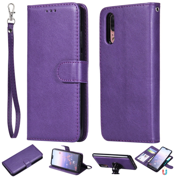 For Huawei P20 Solid Color Horizontal Flip Protective Case with Holder & Card Slots & Wallet & Photo Frame & Lanyard