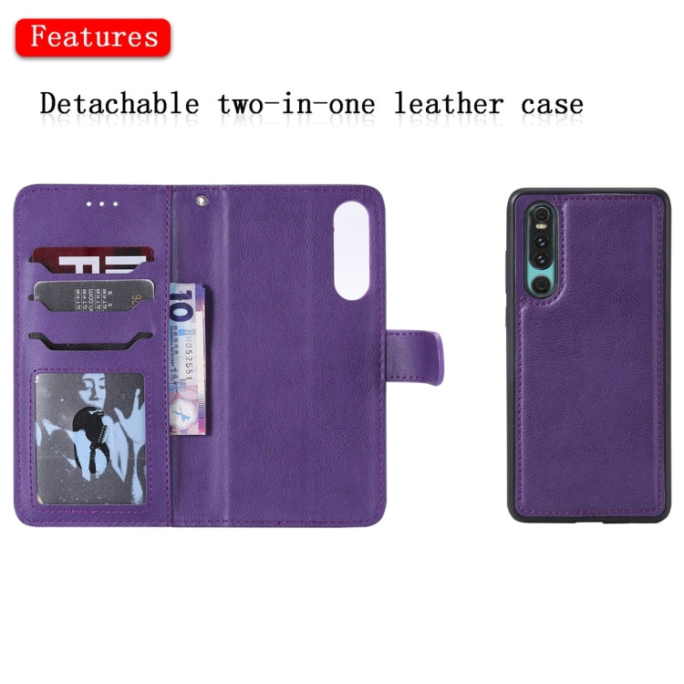 For Huawei P30 Solid Color Horizontal Flip Protective Case with Holder & Card Slots & Wallet & Photo Frame & Lanyard
