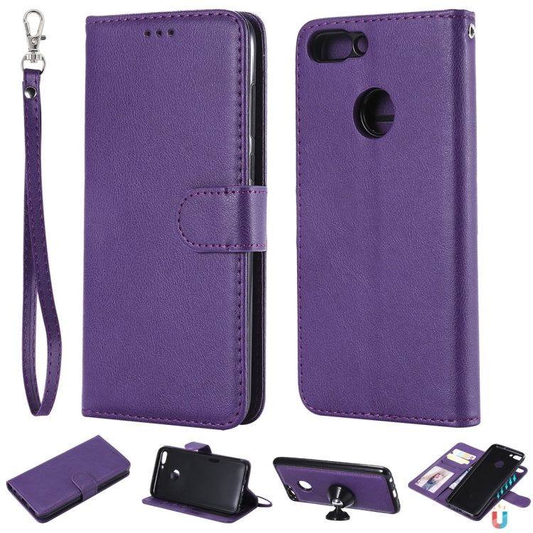 For Huawei P Smart / Enjoy 7s Solid Color Horizontal Flip Protective Case with Holder & Card Slots & Wallet & Photo Frame & Lanyard