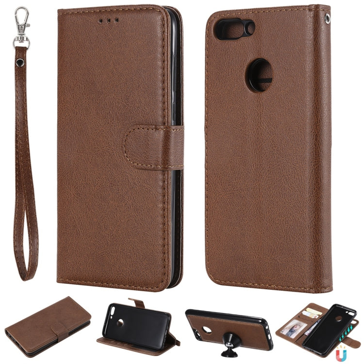 For Huawei P Smart / Enjoy 7s Solid Color Horizontal Flip Protective Case with Holder & Card Slots & Wallet & Photo Frame & Lanyard