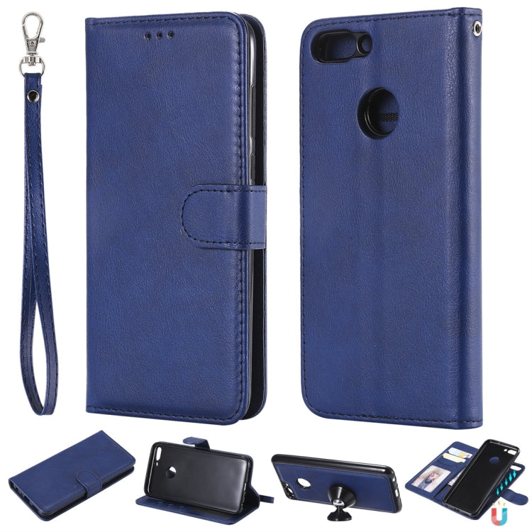 For Huawei P Smart / Enjoy 7s Solid Color Horizontal Flip Protective Case with Holder & Card Slots & Wallet & Photo Frame & Lanyard
