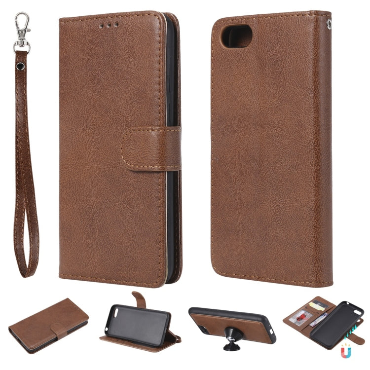 For Huawei Y5 Prime (2018) Solid Color Horizontal Flip Protective Case with Holder & Card Slots & Wallet & Photo Frame & Lanyard