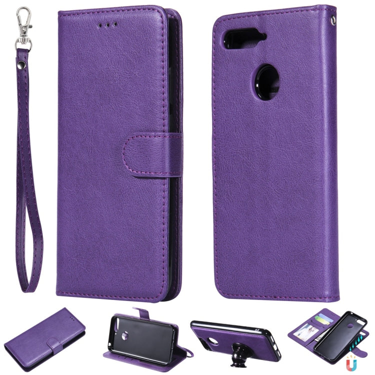 For Huawei Y6 (2018) / Honor 7A Solid Color Horizontal Flip Protective Case with Holder & Card Slots & Wallet & Photo Frame & Lanyard