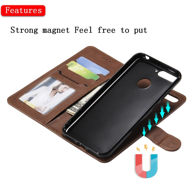 For Huawei Y6 (2018) / Honor 7A Solid Color Horizontal Flip Protective Case with Holder & Card Slots & Wallet & Photo Frame & Lanyard