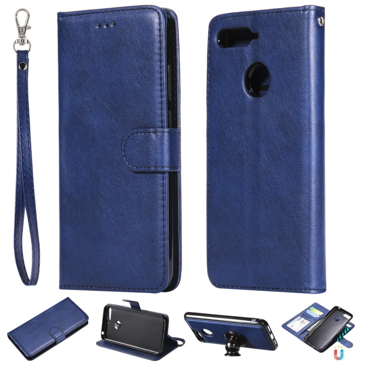 For Huawei Y6 (2018) / Honor 7A Solid Color Horizontal Flip Protective Case with Holder & Card Slots & Wallet & Photo Frame & Lanyard