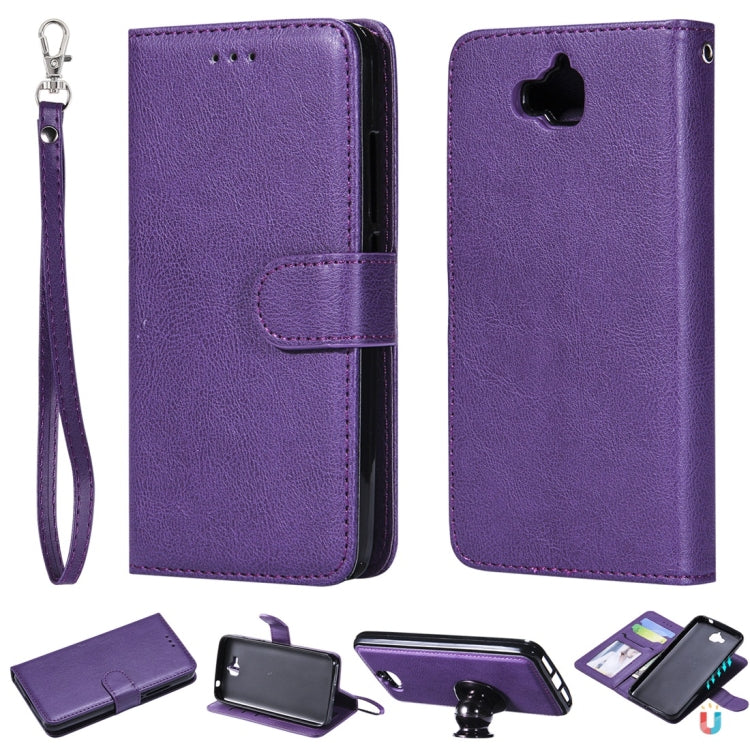 For Huawei Y6 Pro / Enjoy 5 Solid Color Horizontal Flip Protective Case with Holder & Card Slots & Wallet & Photo Frame & Lanyard