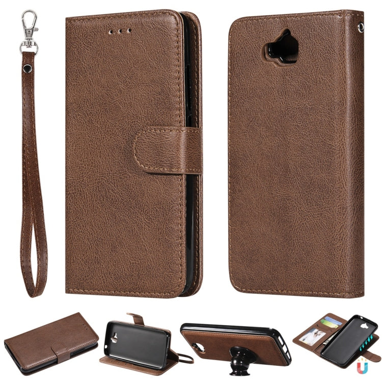For Huawei Y6 Pro / Enjoy 5 Solid Color Horizontal Flip Protective Case with Holder & Card Slots & Wallet & Photo Frame & Lanyard