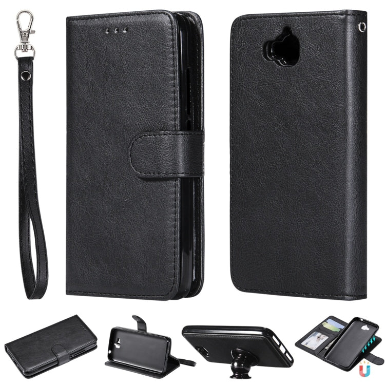 For Huawei Y6 Pro / Enjoy 5 Solid Color Horizontal Flip Protective Case with Holder & Card Slots & Wallet & Photo Frame & Lanyard