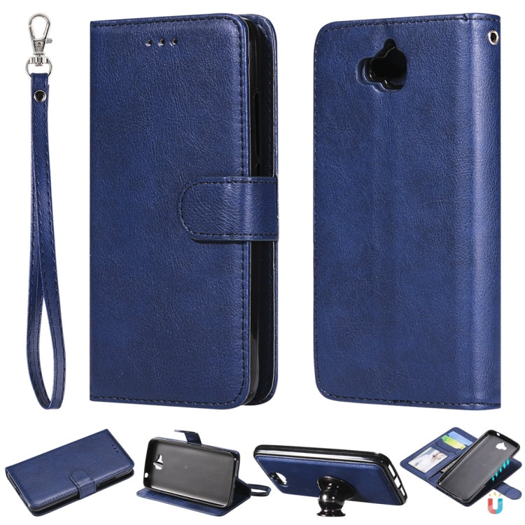 For Huawei Y6 Pro / Enjoy 5 Solid Color Horizontal Flip Protective Case with Holder & Card Slots & Wallet & Photo Frame & Lanyard