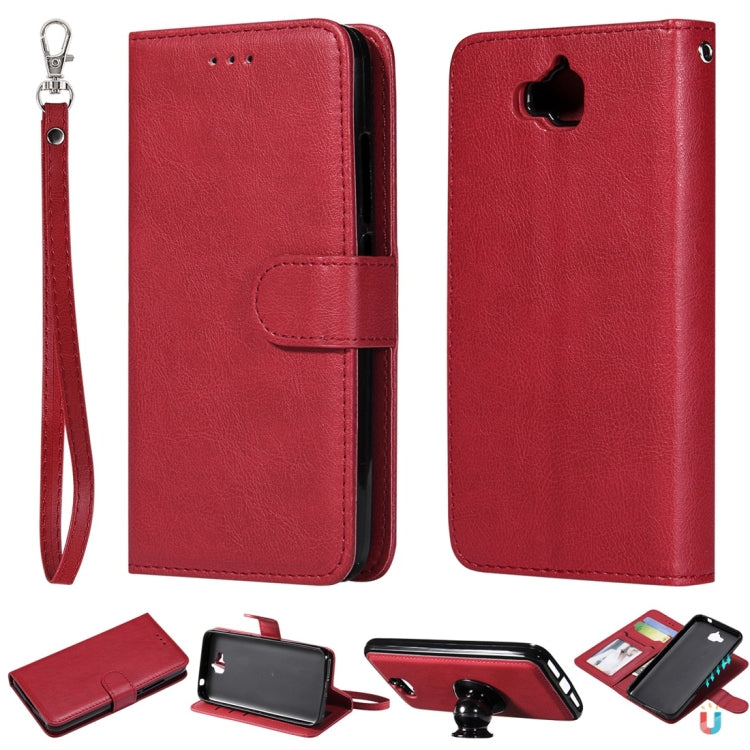 For Huawei Y6 Pro / Enjoy 5 Solid Color Horizontal Flip Protective Case with Holder & Card Slots & Wallet & Photo Frame & Lanyard
