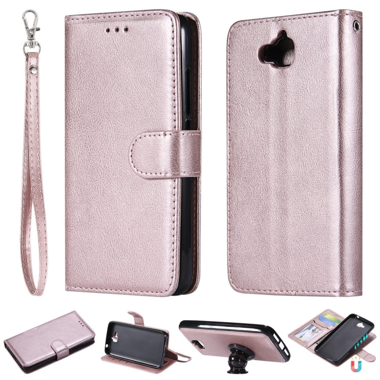 For Huawei Y6 Pro / Enjoy 5 Solid Color Horizontal Flip Protective Case with Holder & Card Slots & Wallet & Photo Frame & Lanyard