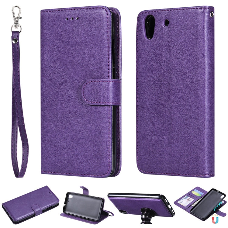 For Huawei Y6 (2019) Solid Color Horizontal Flip Protective Case with Holder & Card Slots & Wallet & Photo Frame & Lanyard