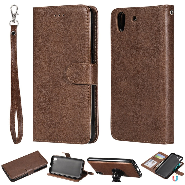 For Huawei Y6 (2019) Solid Color Horizontal Flip Protective Case with Holder & Card Slots & Wallet & Photo Frame & Lanyard