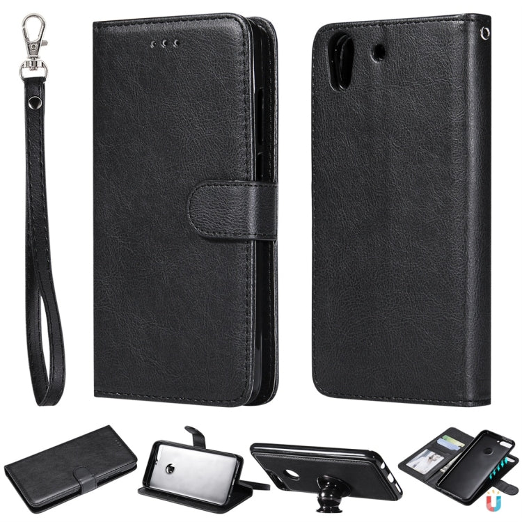 For Huawei Y6 (2019) Solid Color Horizontal Flip Protective Case with Holder & Card Slots & Wallet & Photo Frame & Lanyard