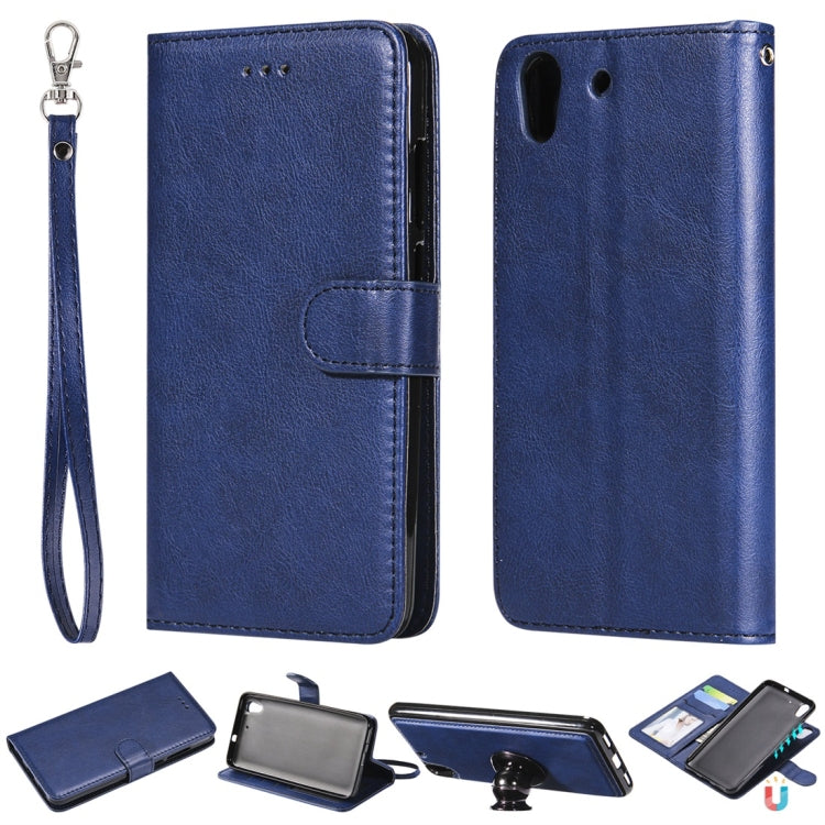 For Huawei Y6 (2019) Solid Color Horizontal Flip Protective Case with Holder & Card Slots & Wallet & Photo Frame & Lanyard