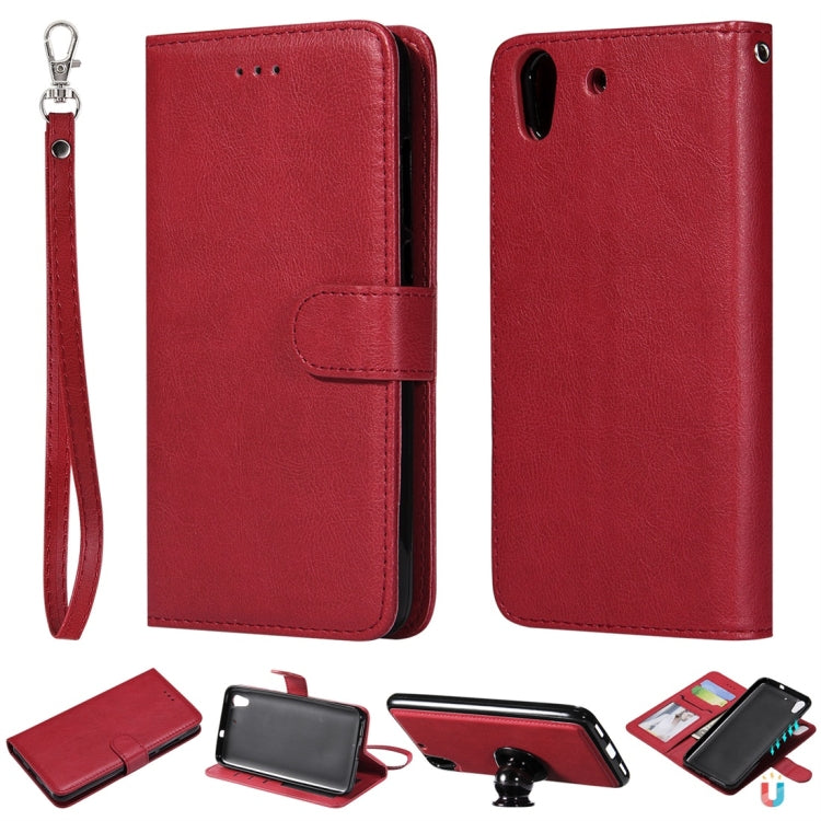 For Huawei Y6 (2019) Solid Color Horizontal Flip Protective Case with Holder & Card Slots & Wallet & Photo Frame & Lanyard