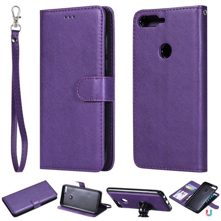 For Huawei Y7 Pro / Honor 7C Solid Color Horizontal Flip Protective Case with Holder & Card Slots & Wallet & Photo Frame & Lanyard