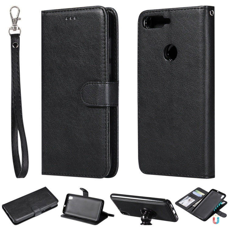For Huawei Y7 Pro / Honor 7C Solid Color Horizontal Flip Protective Case with Holder & Card Slots & Wallet & Photo Frame & Lanyard