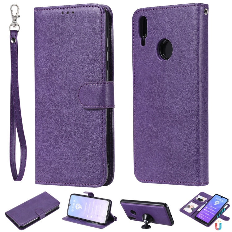 For Huawei Enjoy 9 / Y7 (2019) Solid Color Horizontal Flip Protective Case with Holder & Card Slots & Wallet & Photo Frame & Lanyard