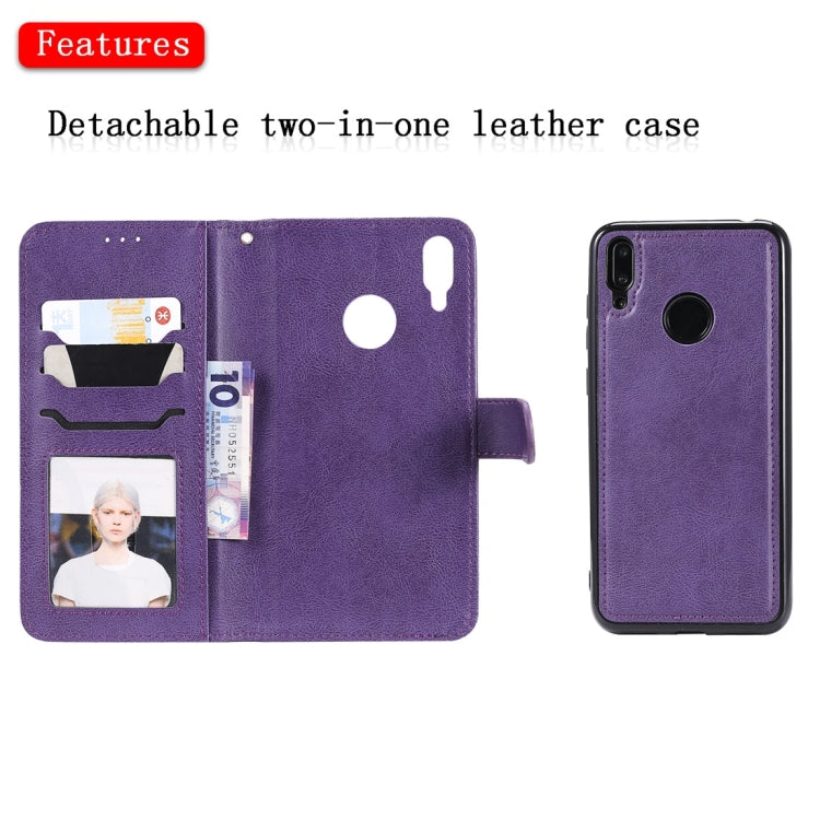For Huawei Enjoy 9 / Y7 (2019) Solid Color Horizontal Flip Protective Case with Holder & Card Slots & Wallet & Photo Frame & Lanyard