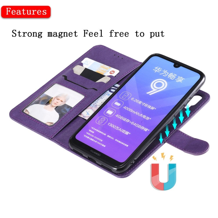 For Huawei Enjoy 9 / Y7 (2019) Solid Color Horizontal Flip Protective Case with Holder & Card Slots & Wallet & Photo Frame & Lanyard