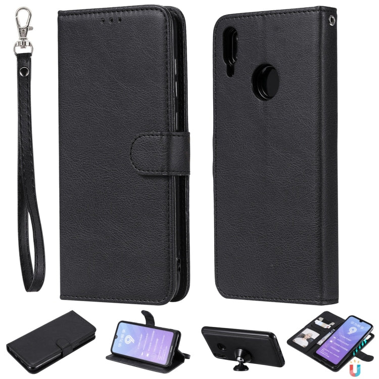 For Huawei Enjoy 9 / Y7 (2019) Solid Color Horizontal Flip Protective Case with Holder & Card Slots & Wallet & Photo Frame & Lanyard