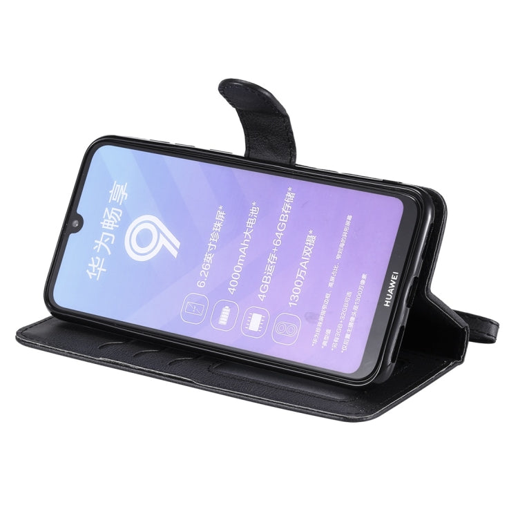 For Huawei Enjoy 9 / Y7 (2019) Solid Color Horizontal Flip Protective Case with Holder & Card Slots & Wallet & Photo Frame & Lanyard
