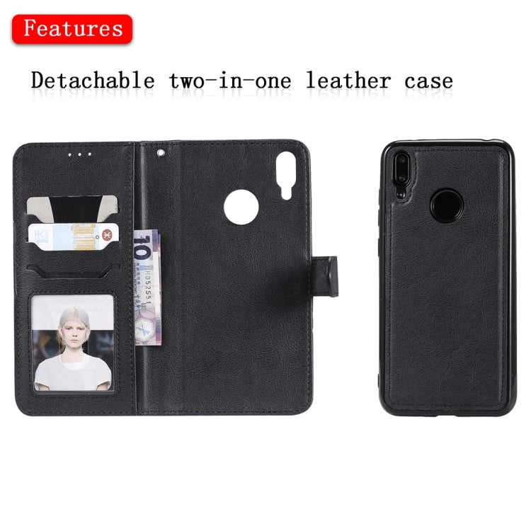 For Huawei Enjoy 9 / Y7 (2019) Solid Color Horizontal Flip Protective Case with Holder & Card Slots & Wallet & Photo Frame & Lanyard