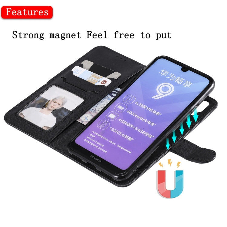 For Huawei Enjoy 9 / Y7 (2019) Solid Color Horizontal Flip Protective Case with Holder & Card Slots & Wallet & Photo Frame & Lanyard
