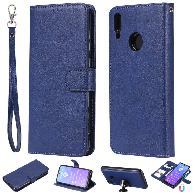 For Huawei Enjoy 9 / Y7 (2019) Solid Color Horizontal Flip Protective Case with Holder & Card Slots & Wallet & Photo Frame & Lanyard