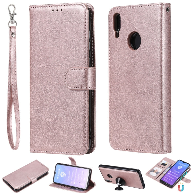 For Huawei Enjoy 9 / Y7 (2019) Solid Color Horizontal Flip Protective Case with Holder & Card Slots & Wallet & Photo Frame & Lanyard