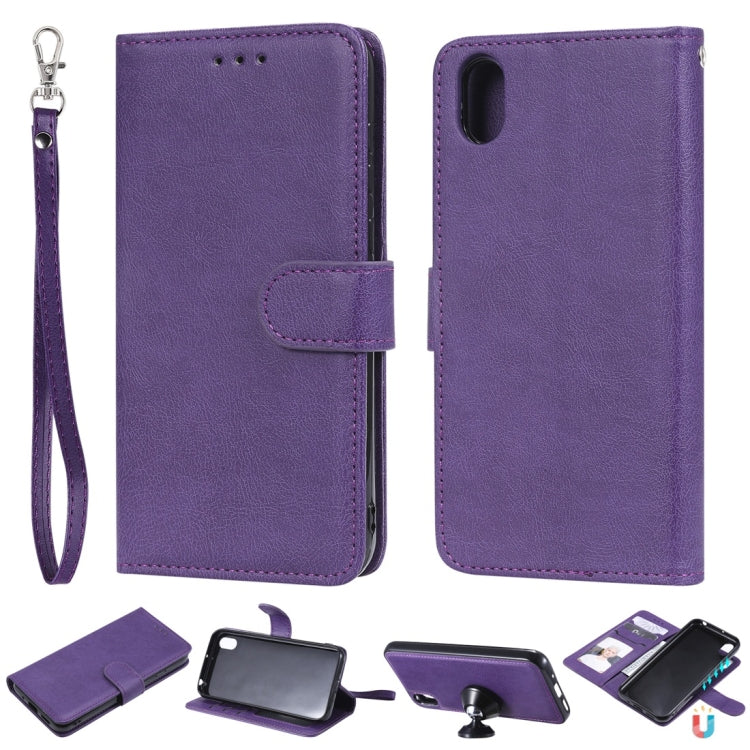 For Huawei Honor 8s / Y5 (2019) Solid Color Horizontal Flip Protective Case with Holder & Card Slots & Wallet & Photo Frame & Lanyard
