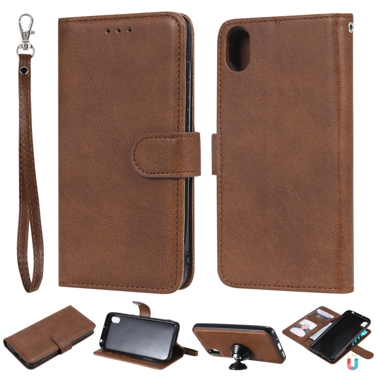 For Huawei Honor 8s / Y5 (2019) Solid Color Horizontal Flip Protective Case with Holder & Card Slots & Wallet & Photo Frame & Lanyard