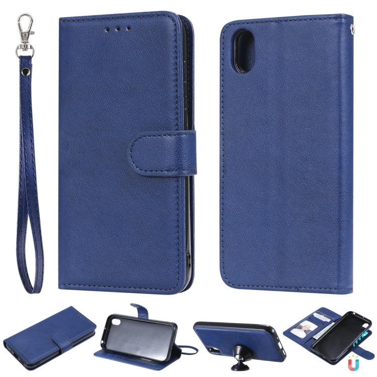 For Huawei Honor 8s / Y5 (2019) Solid Color Horizontal Flip Protective Case with Holder & Card Slots & Wallet & Photo Frame & Lanyard