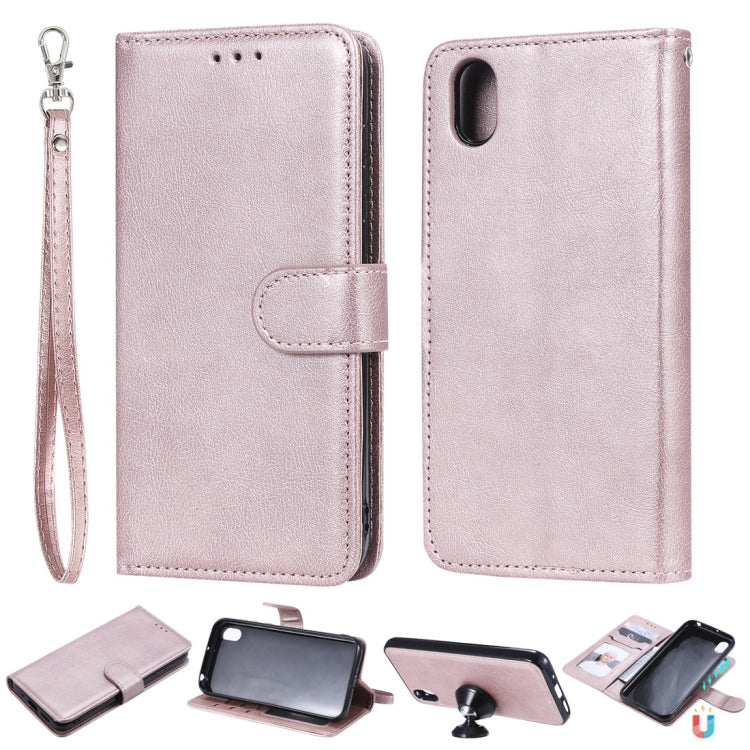 For Huawei Honor 8s / Y5 (2019) Solid Color Horizontal Flip Protective Case with Holder & Card Slots & Wallet & Photo Frame & Lanyard