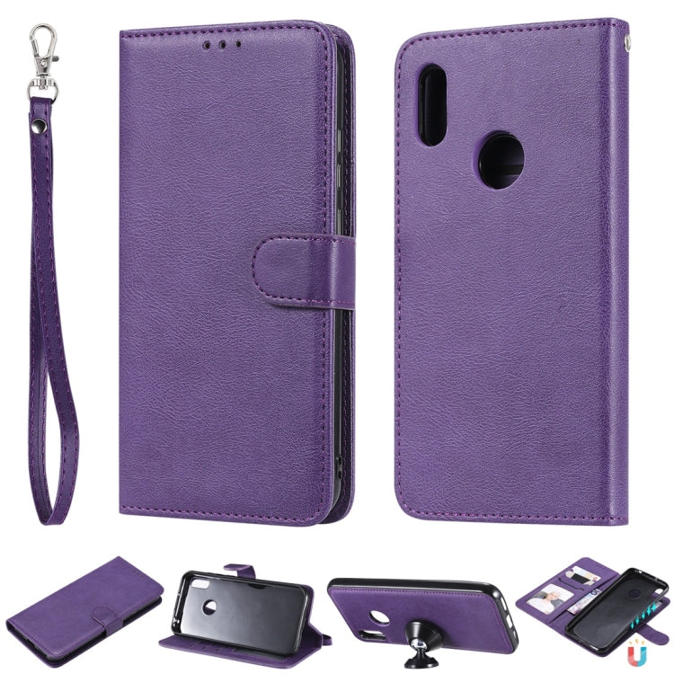 For Huawei Honor 8A / Y6 (2019) Solid Color Horizontal Flip Protective Case with Holder & Card Slots & Wallet & Photo Frame & Lanyard