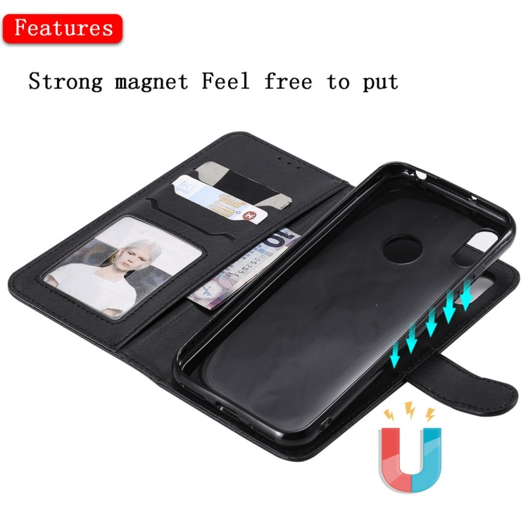 For Huawei Honor 8A / Y6 (2019) Solid Color Horizontal Flip Protective Case with Holder & Card Slots & Wallet & Photo Frame & Lanyard