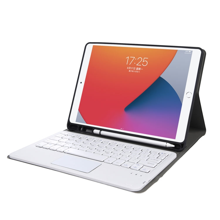 A07B-A Lambskin Texture Square Keycap Bluetooth Keyboard Leather Case with Touch Control For iPad 9.7 2018 & 2017 / Pro 9.7 inch / Air 2