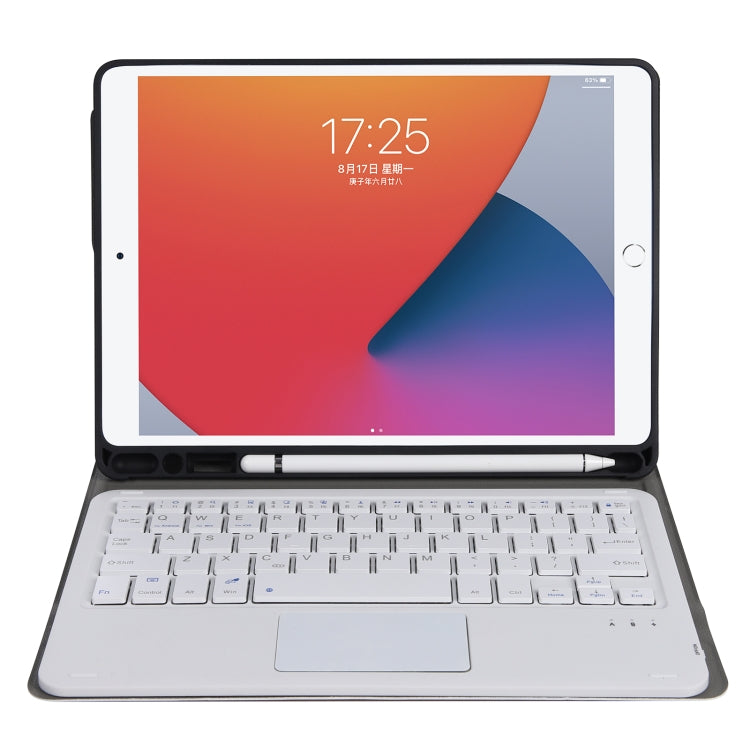 A07B-A Lambskin Texture Square Keycap Bluetooth Keyboard Leather Case with Touch Control For iPad 9.7 2018 & 2017 / Pro 9.7 inch / Air 2