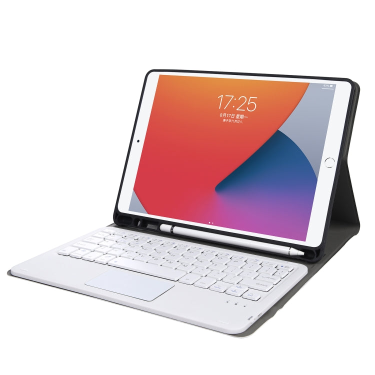 A07B-A Lambskin Texture Square Keycap Bluetooth Keyboard Leather Case with Touch Control For iPad 9.7 2018 & 2017 / Pro 9.7 inch / Air 2