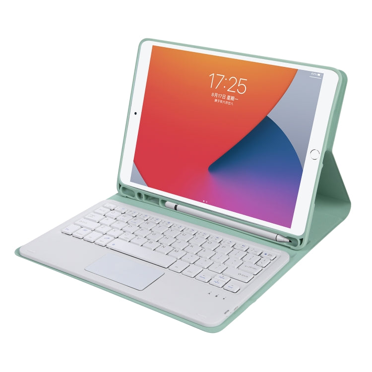 A07B-A Lambskin Texture Square Keycap Bluetooth Keyboard Leather Case with Touch Control For iPad 9.7 2018 & 2017 / Pro 9.7 inch / Air 2