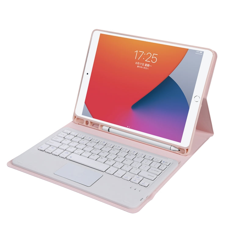 A07B-A Lambskin Texture Square Keycap Bluetooth Keyboard Leather Case with Touch Control For iPad 9.7 2018 & 2017 / Pro 9.7 inch / Air 2