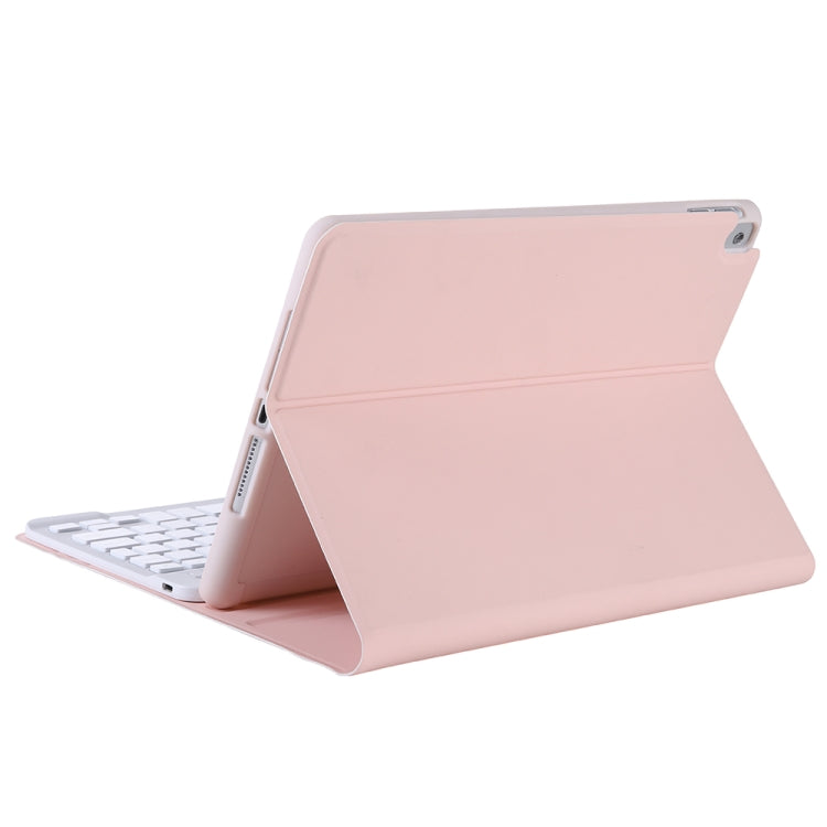 A07B-A Lambskin Texture Square Keycap Bluetooth Keyboard Leather Case with Touch Control For iPad 9.7 2018 & 2017 / Pro 9.7 inch / Air 2