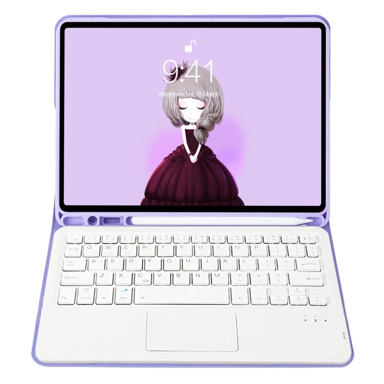 A11B-A Lambskin Texture Square Keycap Bluetooth Keyboard Leather Case with Touch Control For iPad Air 5 / 4 2020 10.9 / Pro 11 inch 2021 & 2020 & 2018 - Lilac