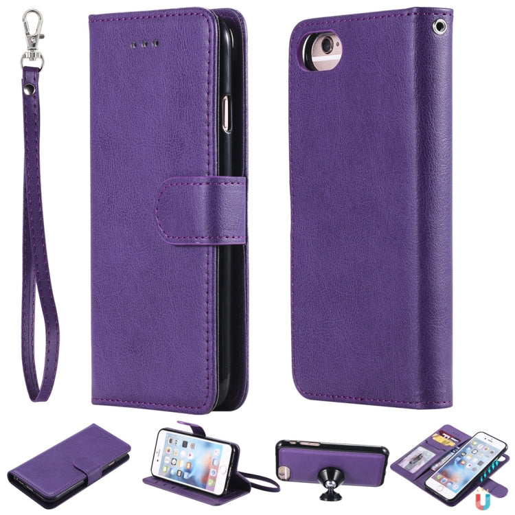 For iPhone 6 / 7 / 8 Solid Color Horizontal Flip Protective Case with Holder & Card Slots & Wallet & Photo Frame & Lanyard