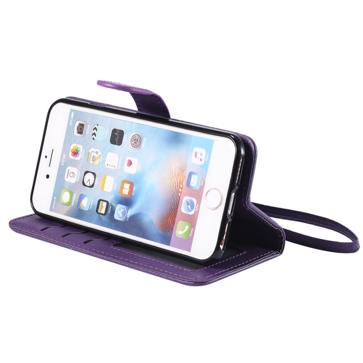 For iPhone 6 / 7 / 8 Solid Color Horizontal Flip Protective Case with Holder & Card Slots & Wallet & Photo Frame & Lanyard