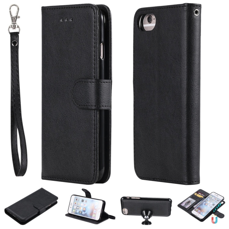 For iPhone 6 / 7 / 8 Solid Color Horizontal Flip Protective Case with Holder & Card Slots & Wallet & Photo Frame & Lanyard