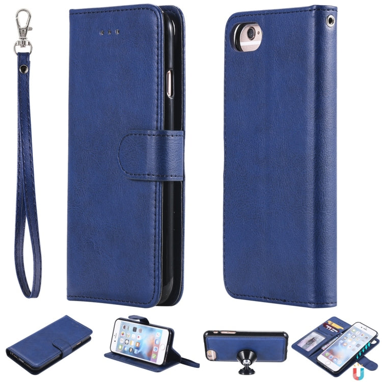 For iPhone 6 / 7 / 8 Solid Color Horizontal Flip Protective Case with Holder & Card Slots & Wallet & Photo Frame & Lanyard