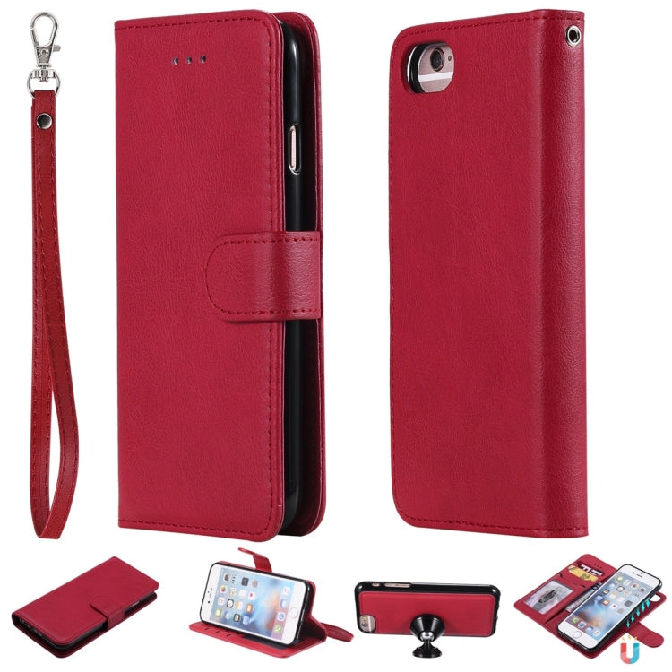 For iPhone 6 / 7 / 8 Solid Color Horizontal Flip Protective Case with Holder & Card Slots & Wallet & Photo Frame & Lanyard