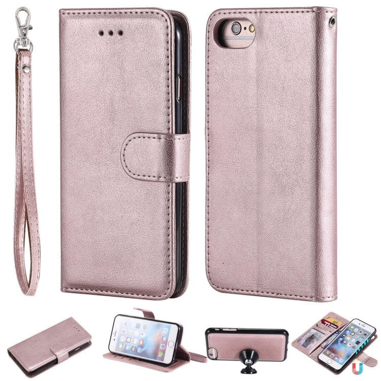 For iPhone 6 / 7 / 8 Solid Color Horizontal Flip Protective Case with Holder & Card Slots & Wallet & Photo Frame & Lanyard